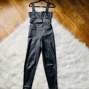 WeWoreWhat  Moto Vegan Leather Overalls Jumpsuit